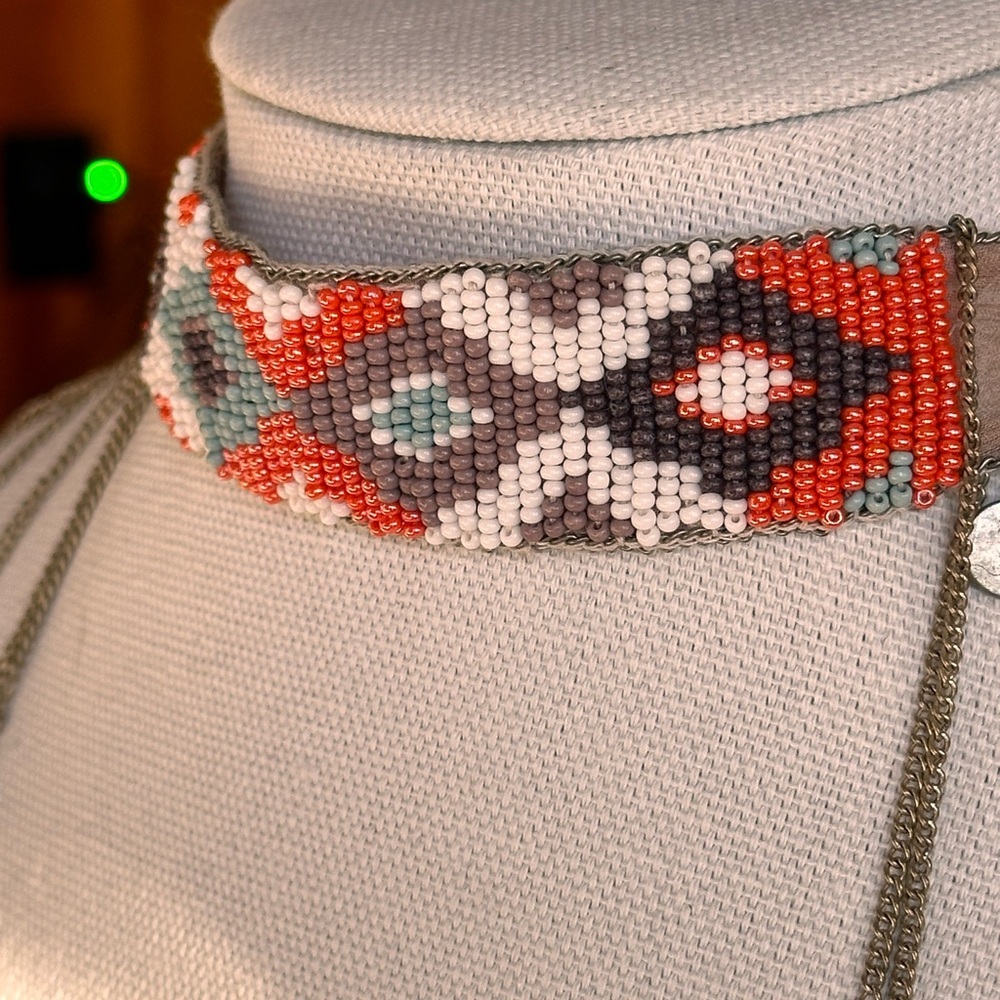 DESIGNER CHAN LUU Hand stitched Beaded Choker Necklace with Fringe - Picture 3 of 6